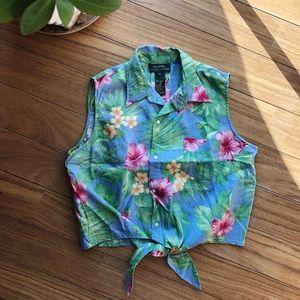 Ralph Lauren Floral Print Tie-front Linen Vest